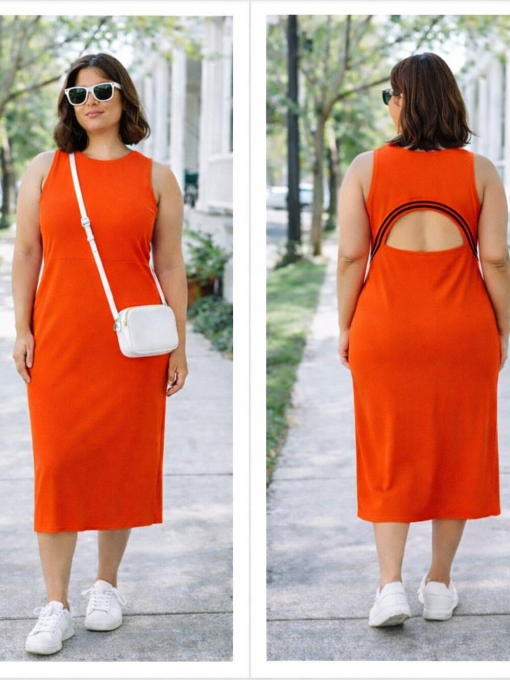 NWT Future Collective Red Orange Midi Dress Open Back Cutout XL 1X Casual